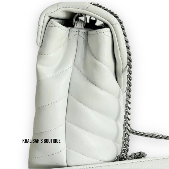 🤍Very Rare!!! YSL SAINT LAURENT LouLou Calfskin Y Quilted Monogram Ivory/Silver - Picture 8 of 17